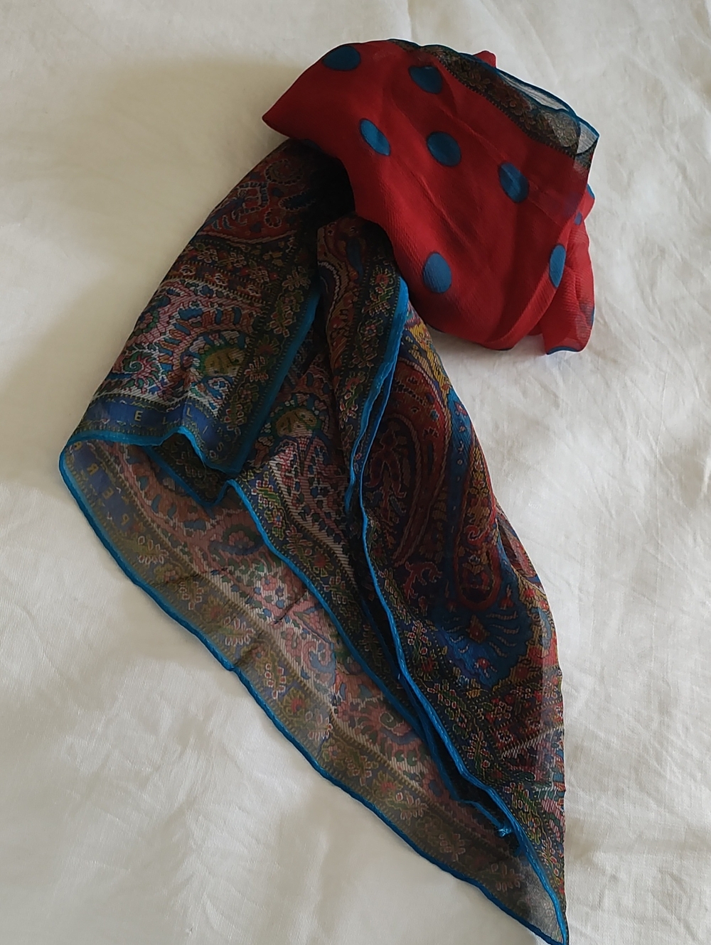 Sheer Silk Paisley Wrap Scarf in Red and Blue